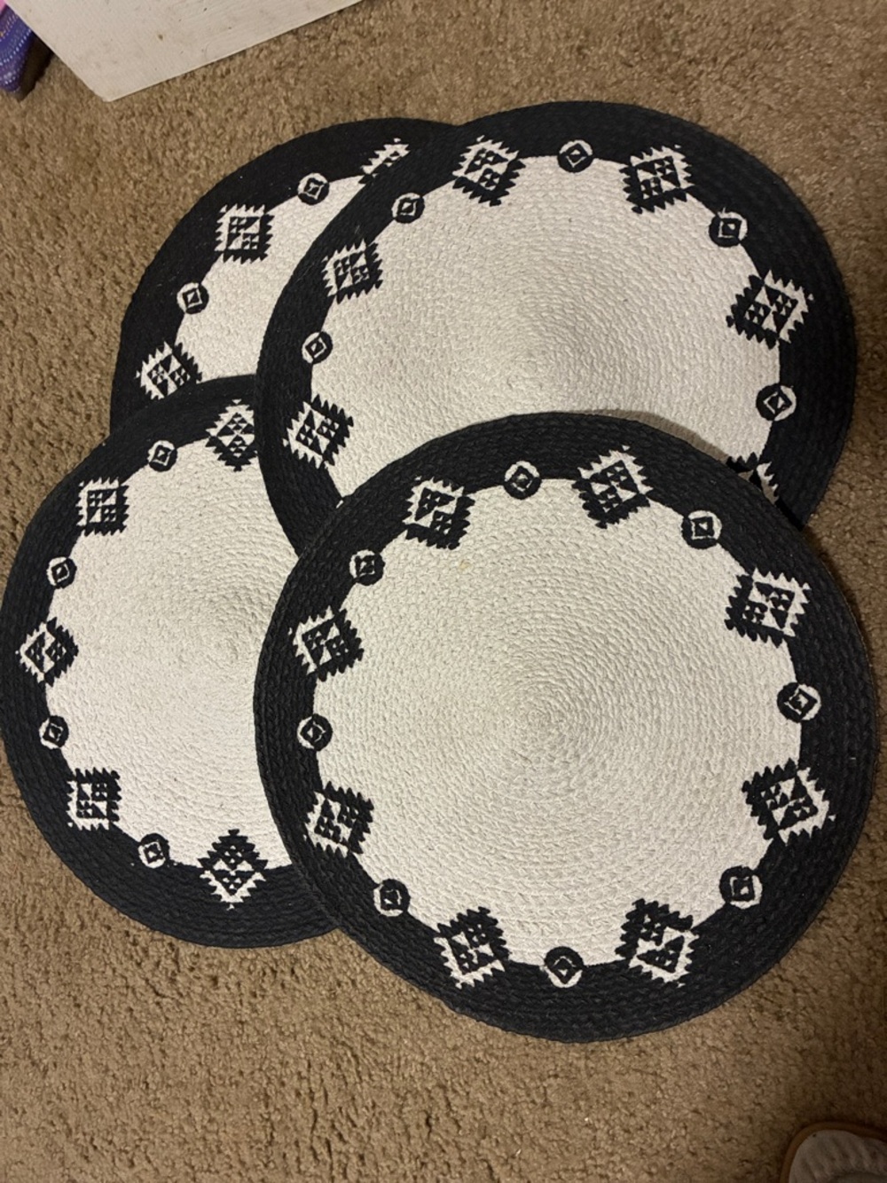 Black and White Woven Round Placemats - Set of 4